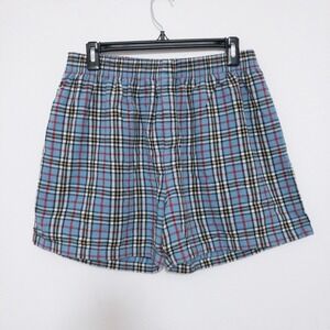 LL Bean 100% Cotton Lounge Plaid Pajama Sleep Shorts Mens M (28x4) Blue